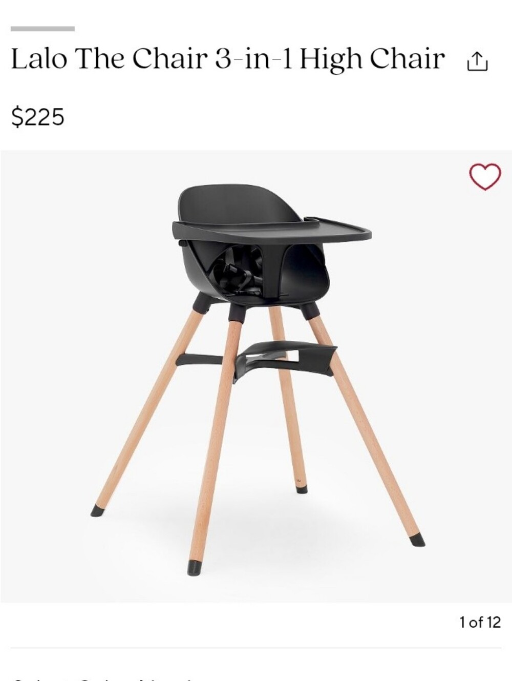 LALO Black Modern High Chair with Wood Legs